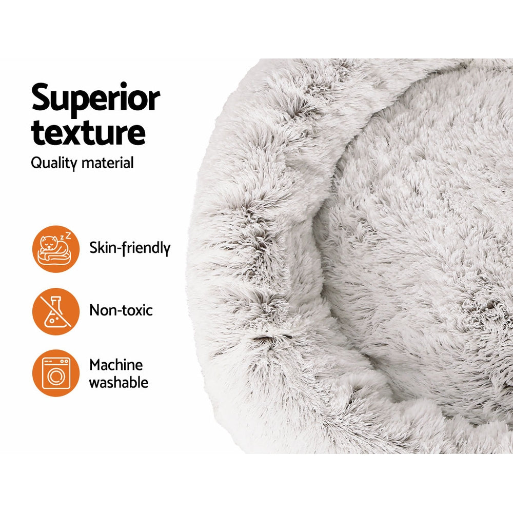i.Pet Extra Large Calming Pet Bed 110cm Soft Plush White Brown