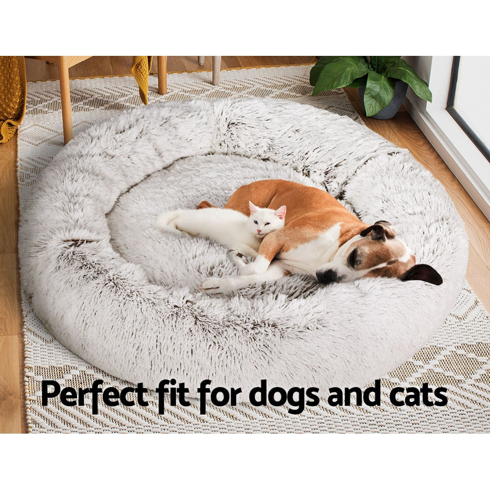 i.Pet Extra Large Calming Pet Bed 110cm Soft Plush White Brown
