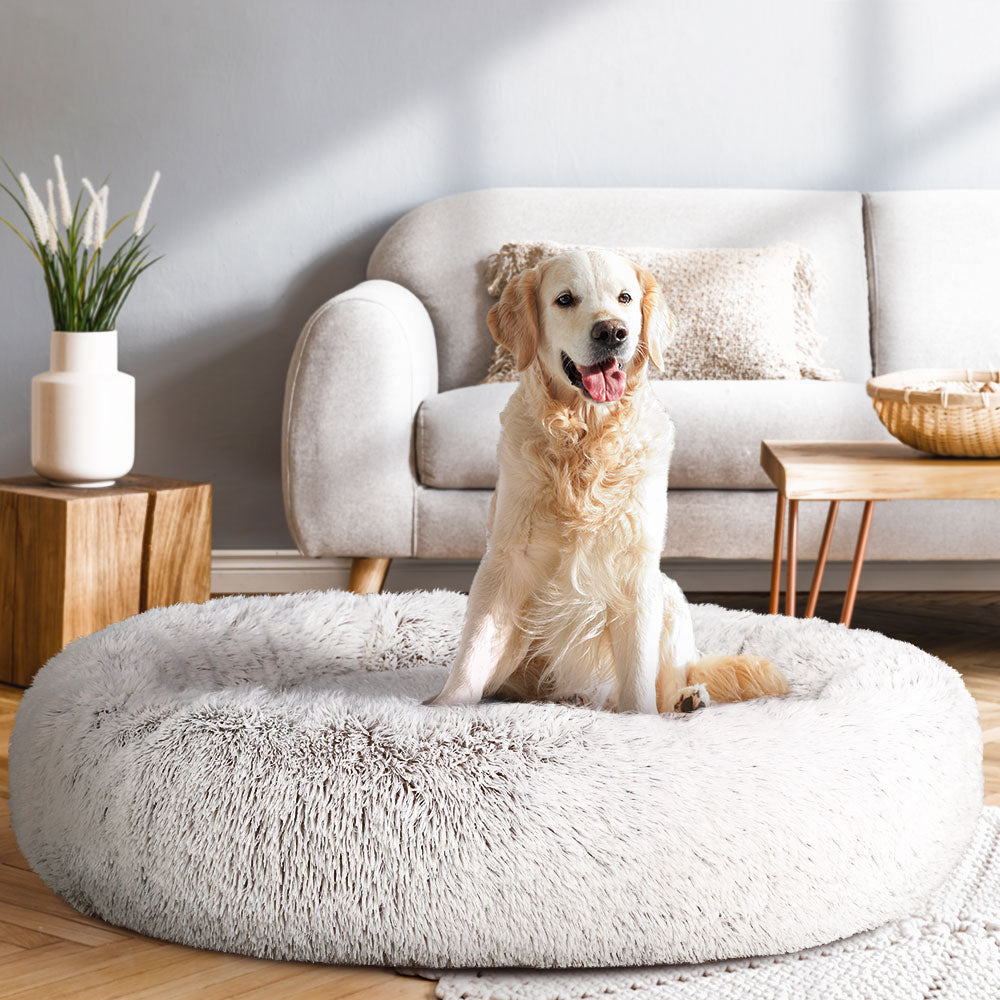 i.Pet Extra Large Calming Pet Bed 110cm Soft Plush White Brown