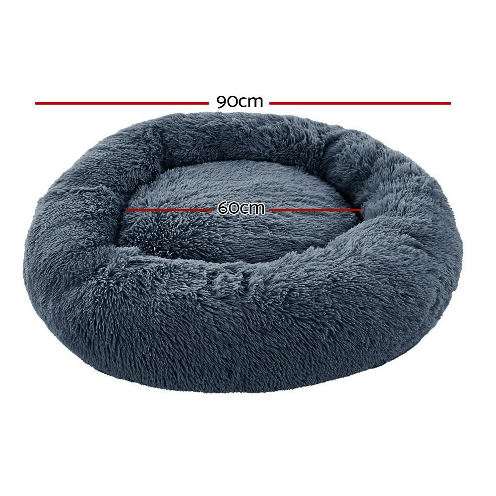 i.Pet Large Calming Pet Bed 90cm Dark Grey Plush