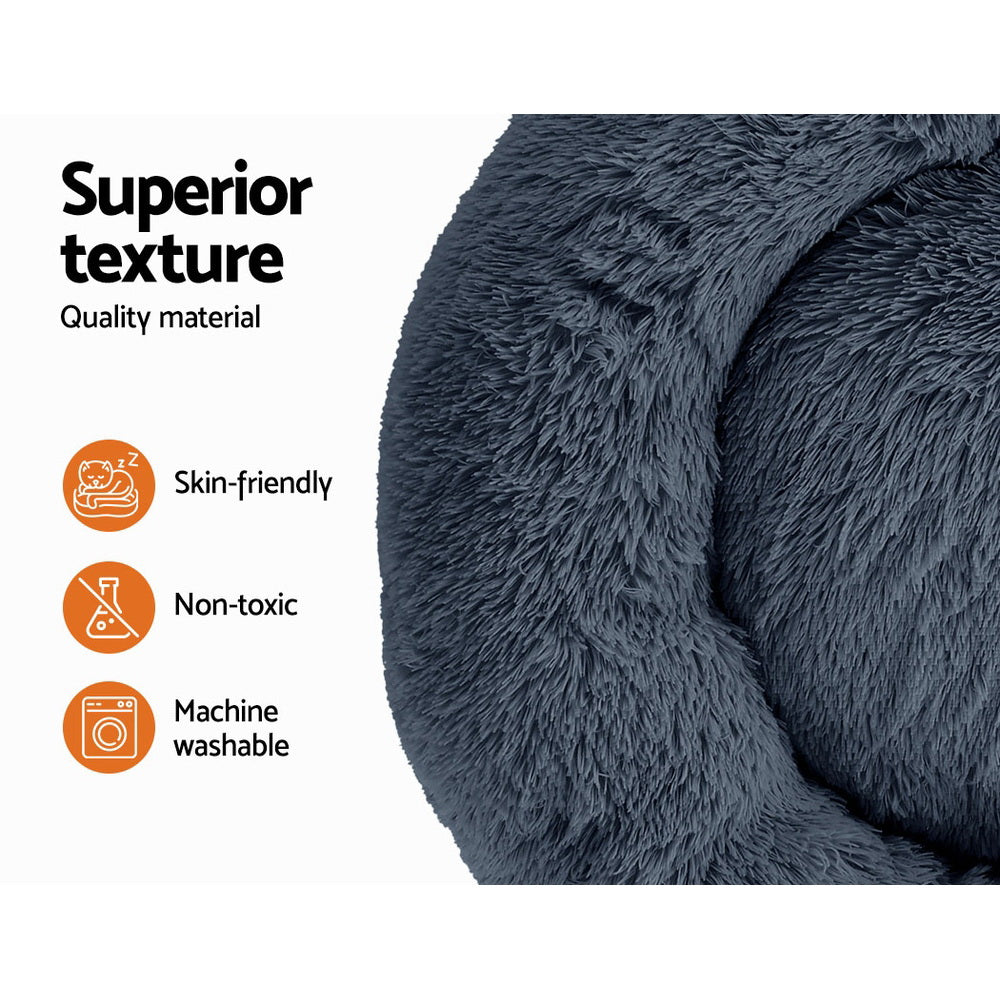 i.Pet Large Calming Pet Bed 90cm Dark Grey Plush