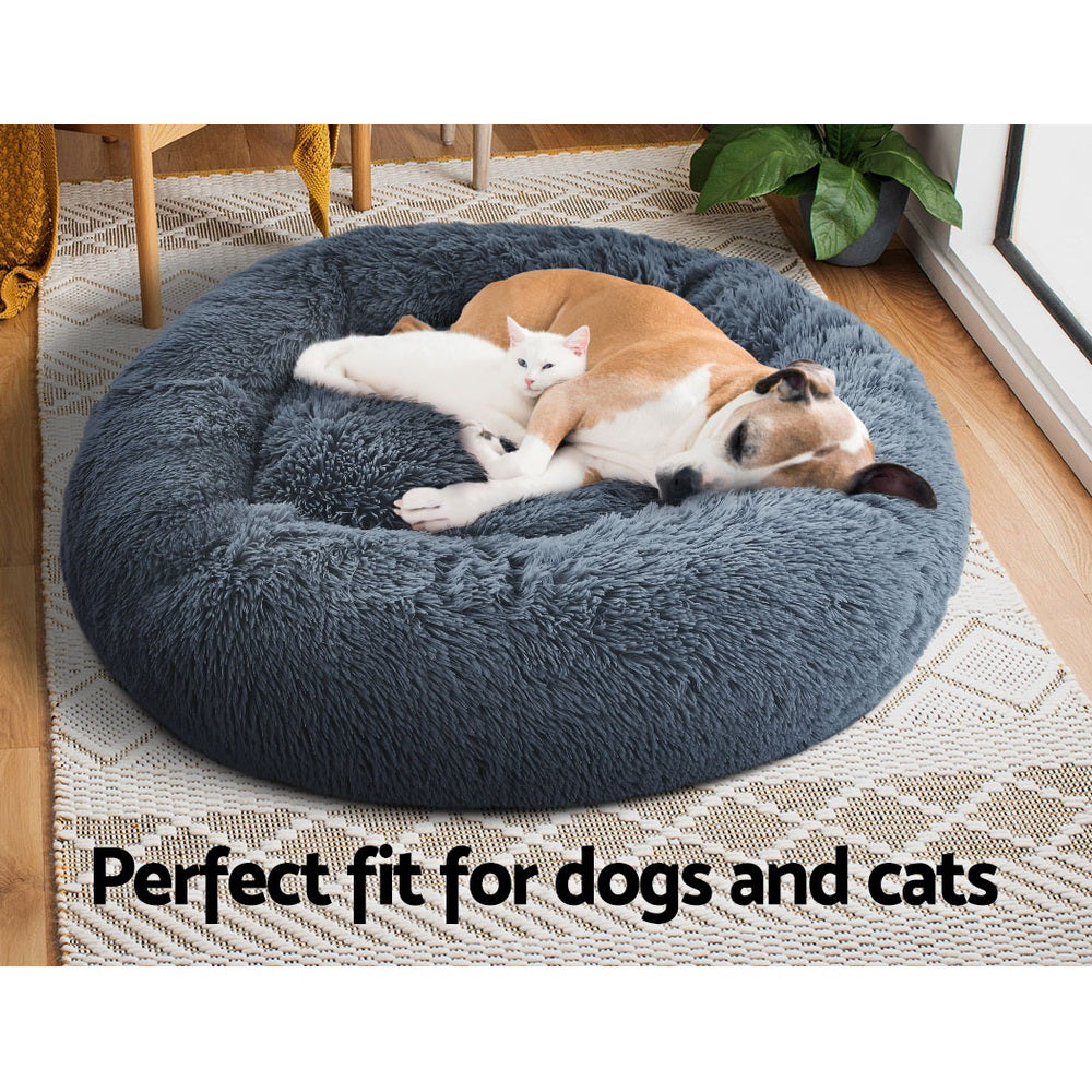 i.Pet Large Calming Pet Bed 90cm Dark Grey Plush
