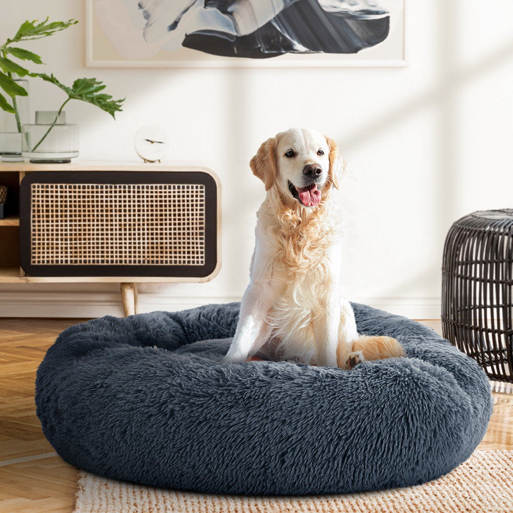 i.Pet Large Calming Pet Bed 90cm Dark Grey Plush