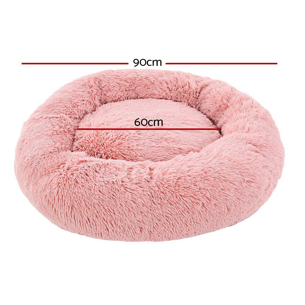 i.Pet Large Calming Pet Bed 90cm Soft Plush Pink