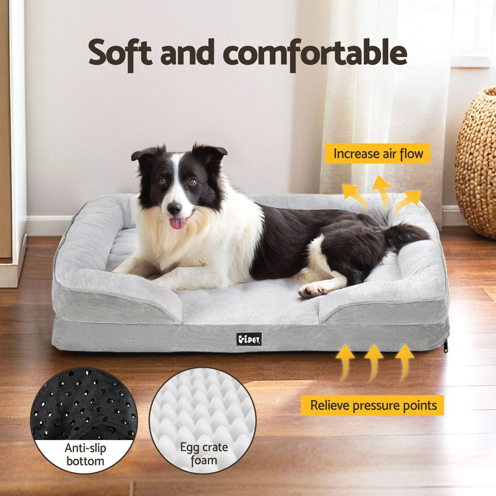 i.Pet Large Dog Bed Calming Cushion Egg Crate Grey