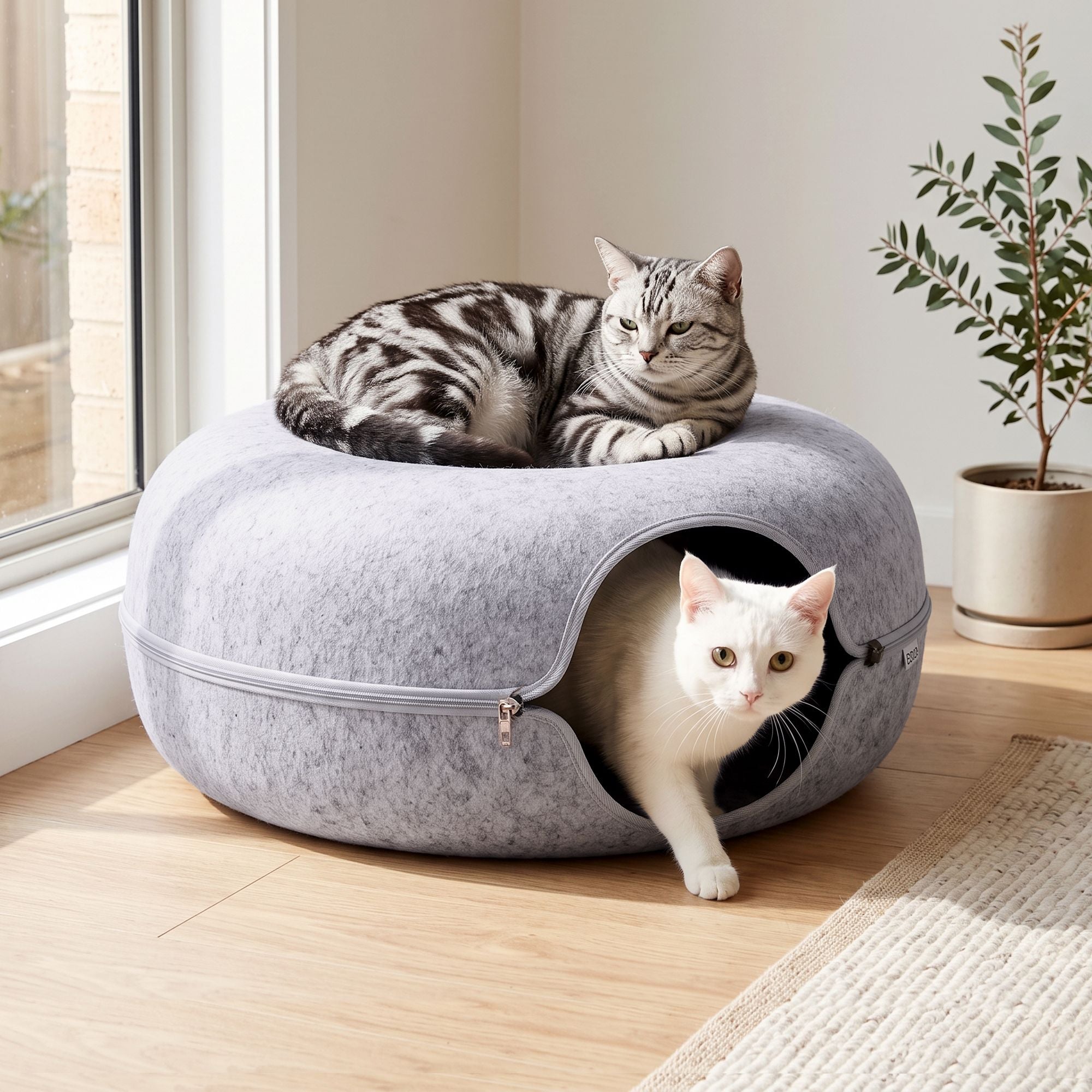 i.Pet Cat Bed with Tunnel 60x28CM Donut Felt Cave Hideaway Detachable Grey