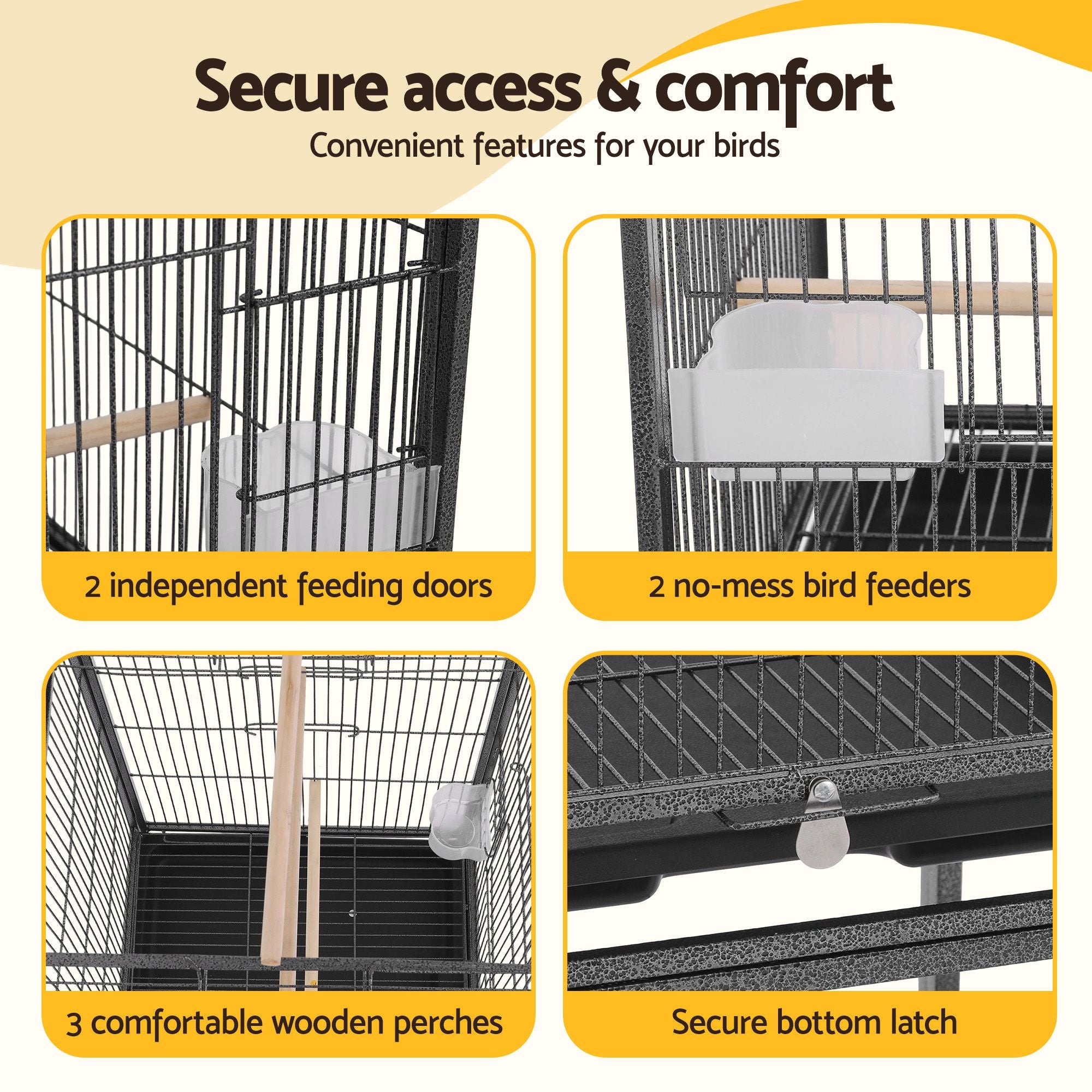 i.Pet 136cm Bird Cage Aviary Open Top Parrot Budgie Stand Wheels Black