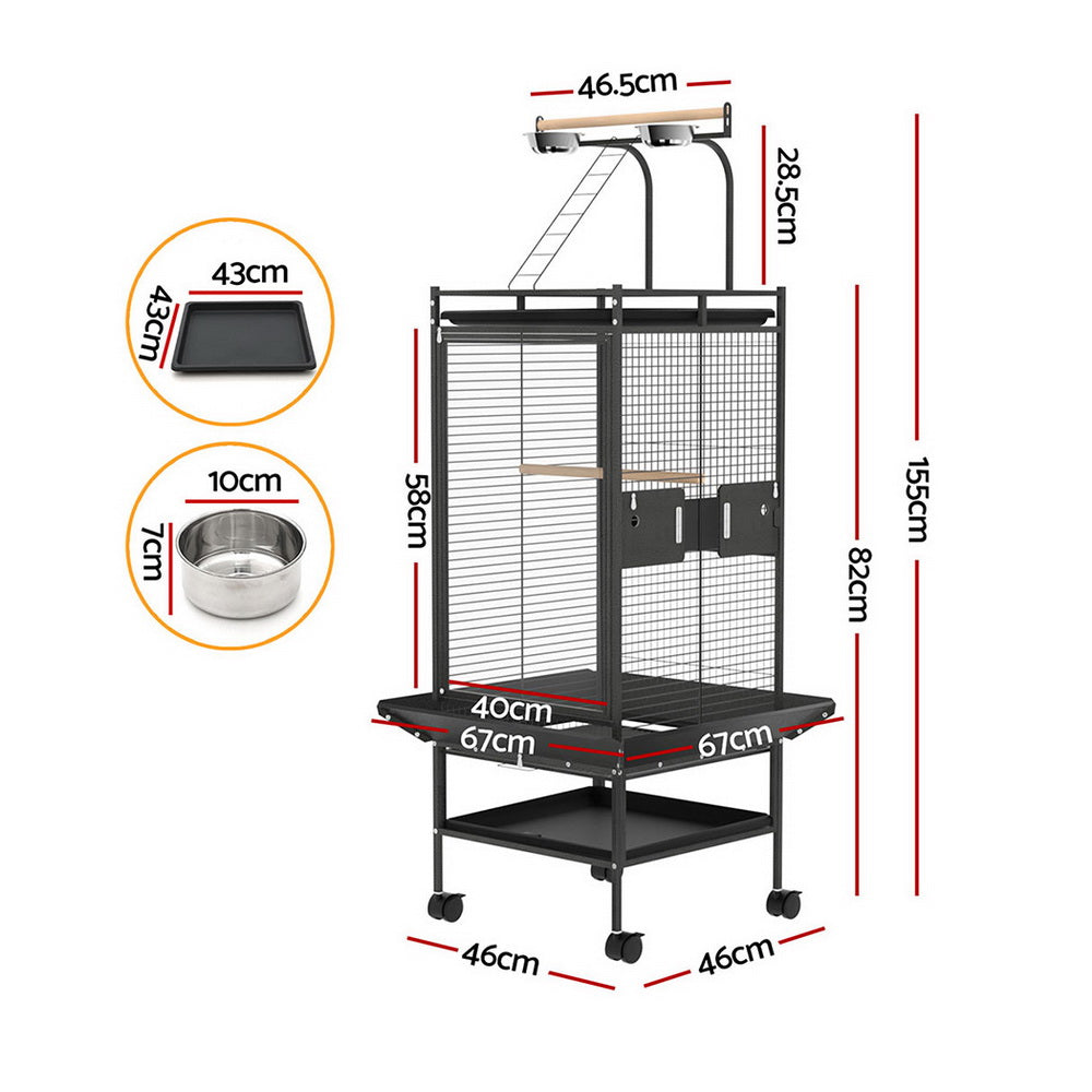 Durable Iron Bird Cage with Play Area & Wheels - i.Pet