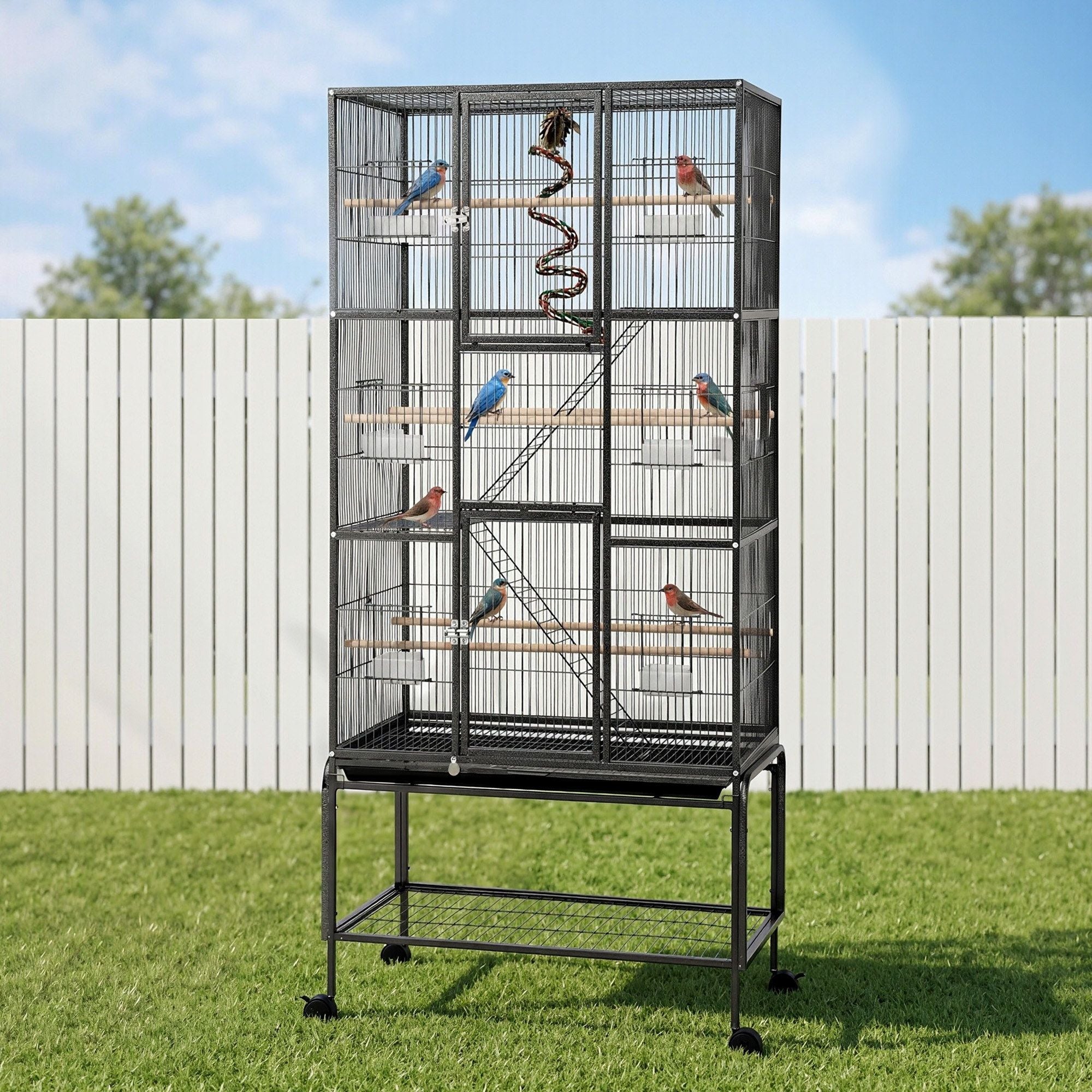 i.Pet 176cm 3-Tier Large Bird Cage Aviary with Ladder Parrot Budgie Wheels Black