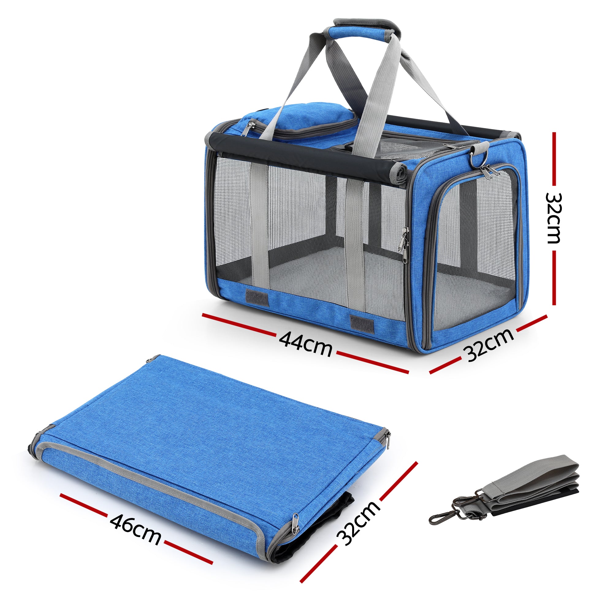 i.Pet Pet Carrier Bag Foldable Dog Cat Durable Crate Travel Cage Portable Car Kennel Blue