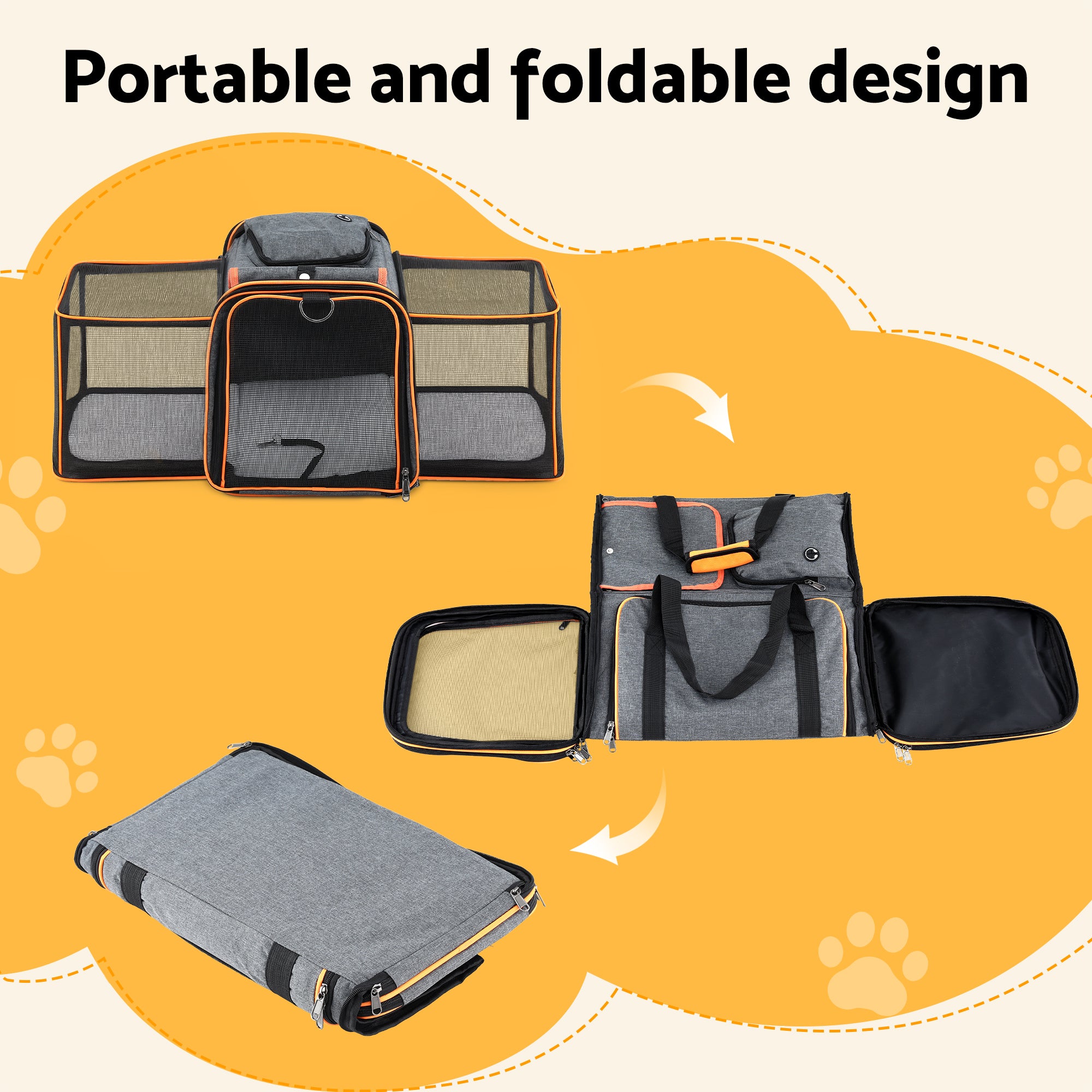 i.Pet Pet Carrier Bag Foldable Expandable Dog Cat Travel Cage Portable Car Kennel