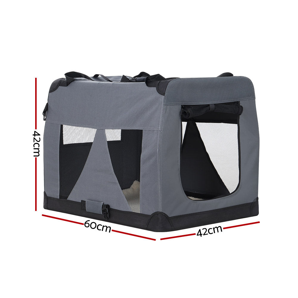 i.Pet Portable Pet Carrier Soft Crate 60x42cm Foldable Grey