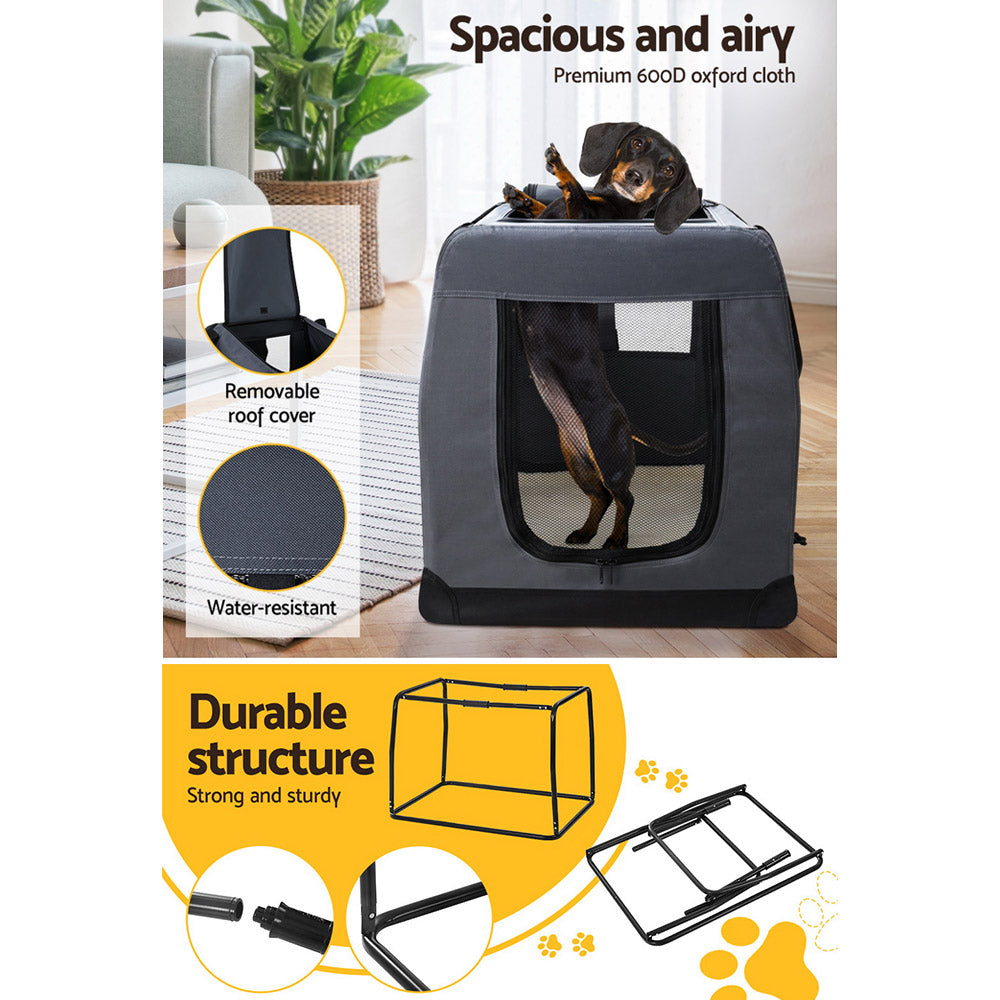 i.Pet Portable Pet Carrier Soft Crate 60x42cm Foldable Grey
