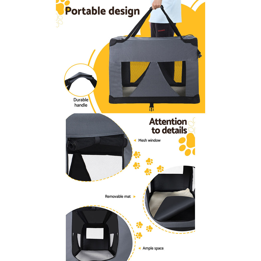 i.Pet Portable Pet Carrier Soft Crate 60x42cm Foldable Grey