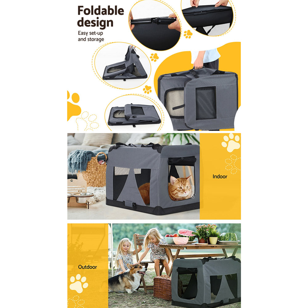 i.Pet Portable Pet Carrier Soft Crate 60x42cm Foldable Grey