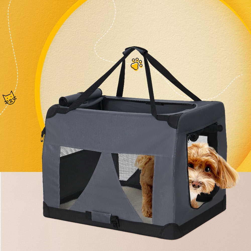 i.Pet Portable Pet Carrier Soft Crate 60x42cm Foldable Grey