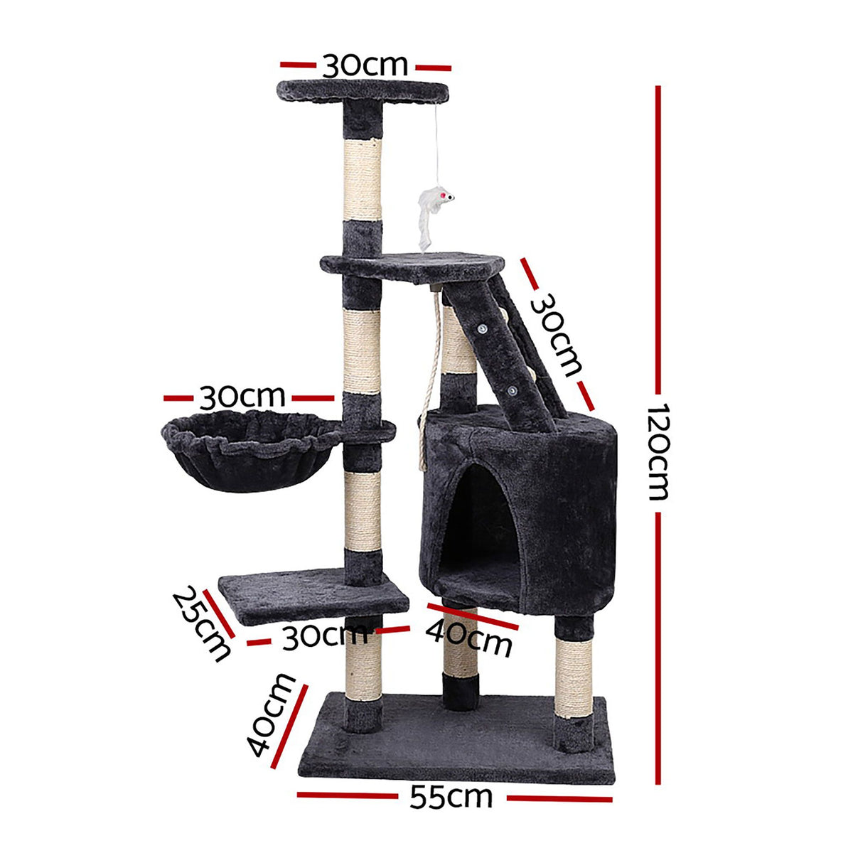i.Pet Cat Tree 120cm Scratching Post with Condo and Ladder