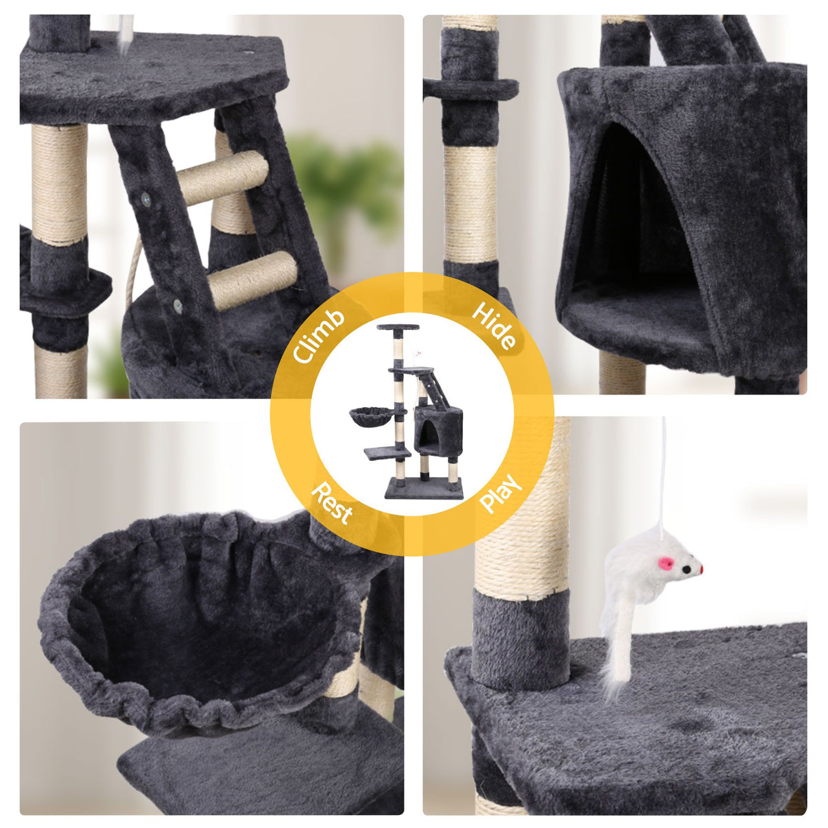 i.Pet Cat Tree 120cm Scratching Post with Condo and Ladder