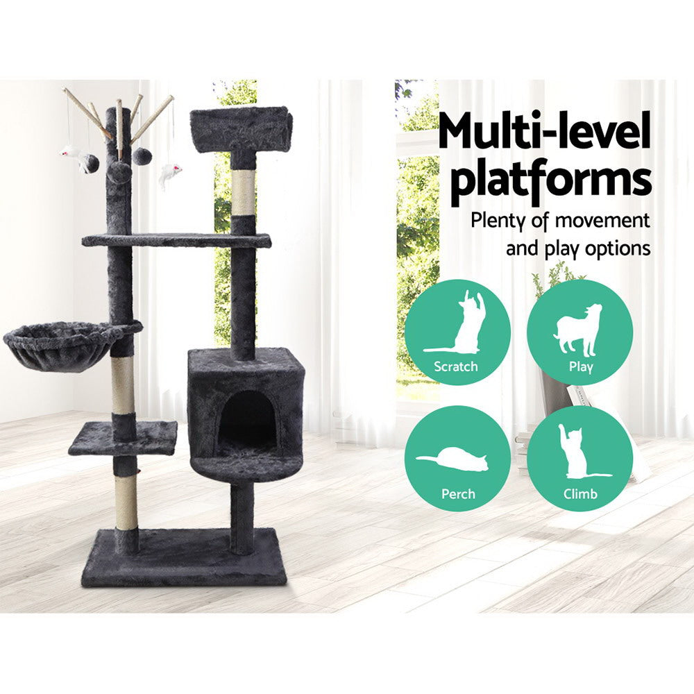 Umon 140cm Cat Tree Tower Scratching Post Grey