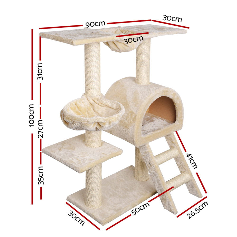 i.Pet 100cm Cat Tree Tower Scratching Post Condo Bed Beige