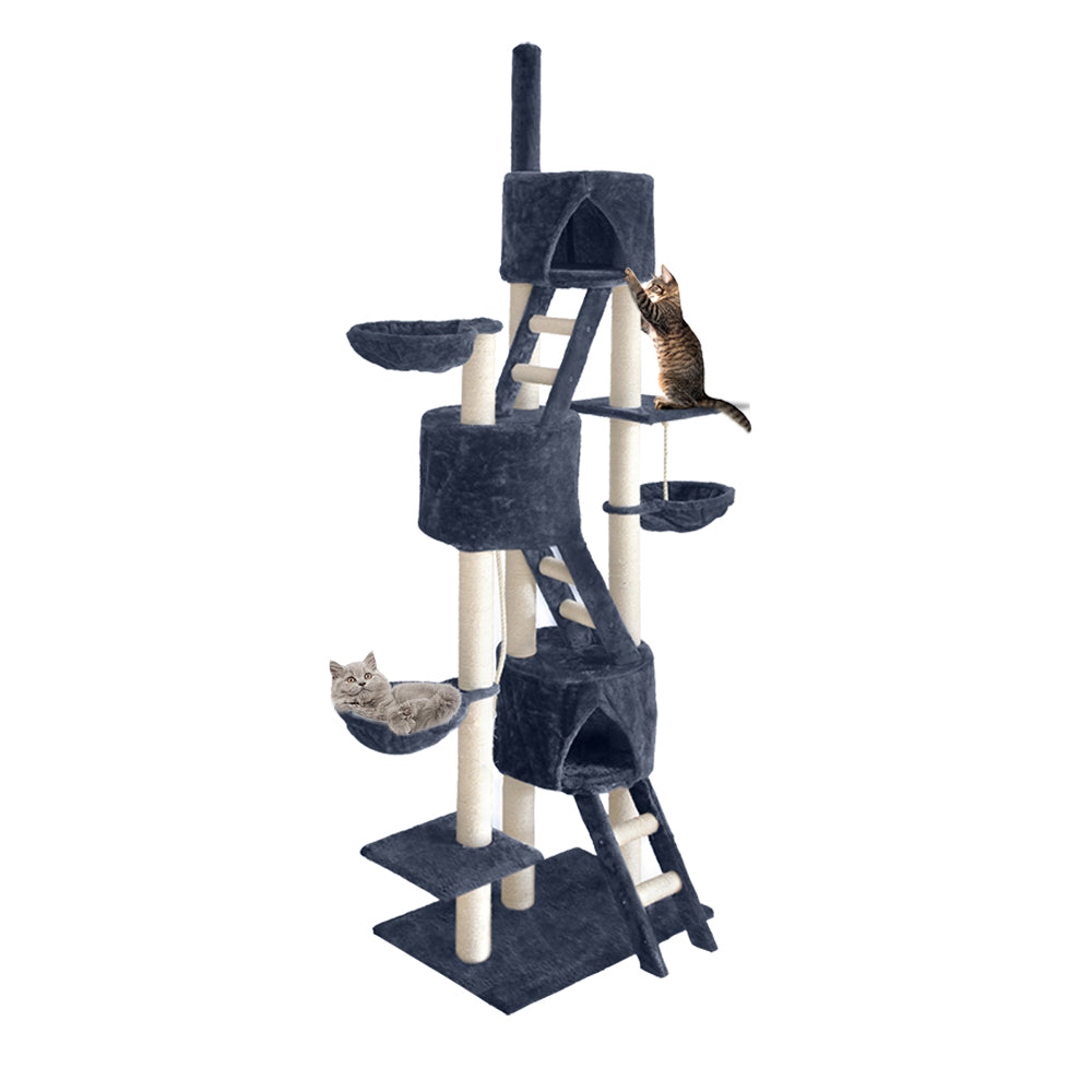 Charcoal 244cm Cat Tower Scratching Post Condo Grey
