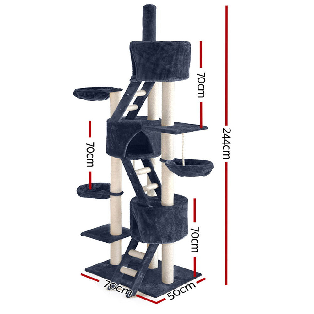 Charcoal 244cm Cat Tower Scratching Post Condo Grey
