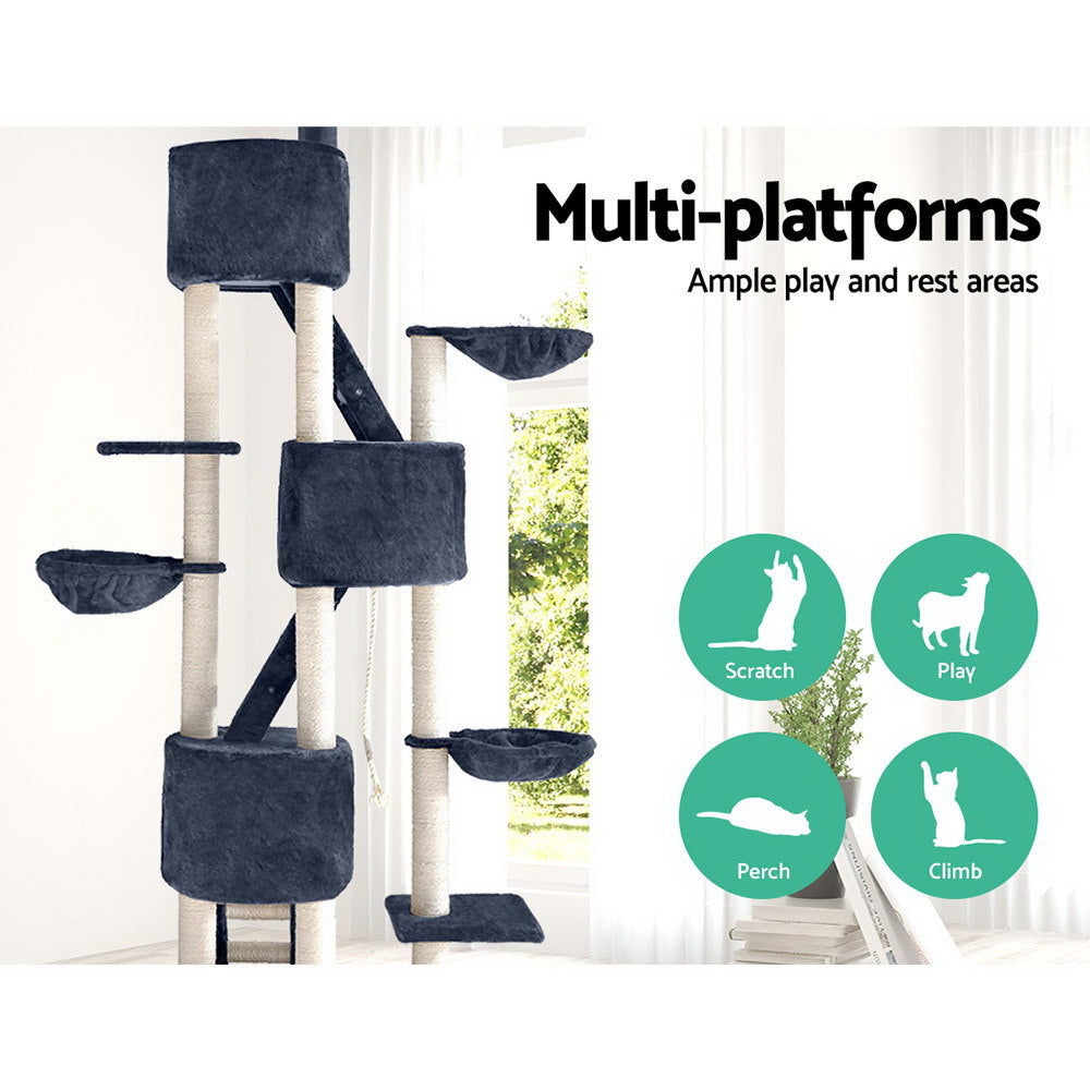 Charcoal 244cm Cat Tower Scratching Post Condo Grey