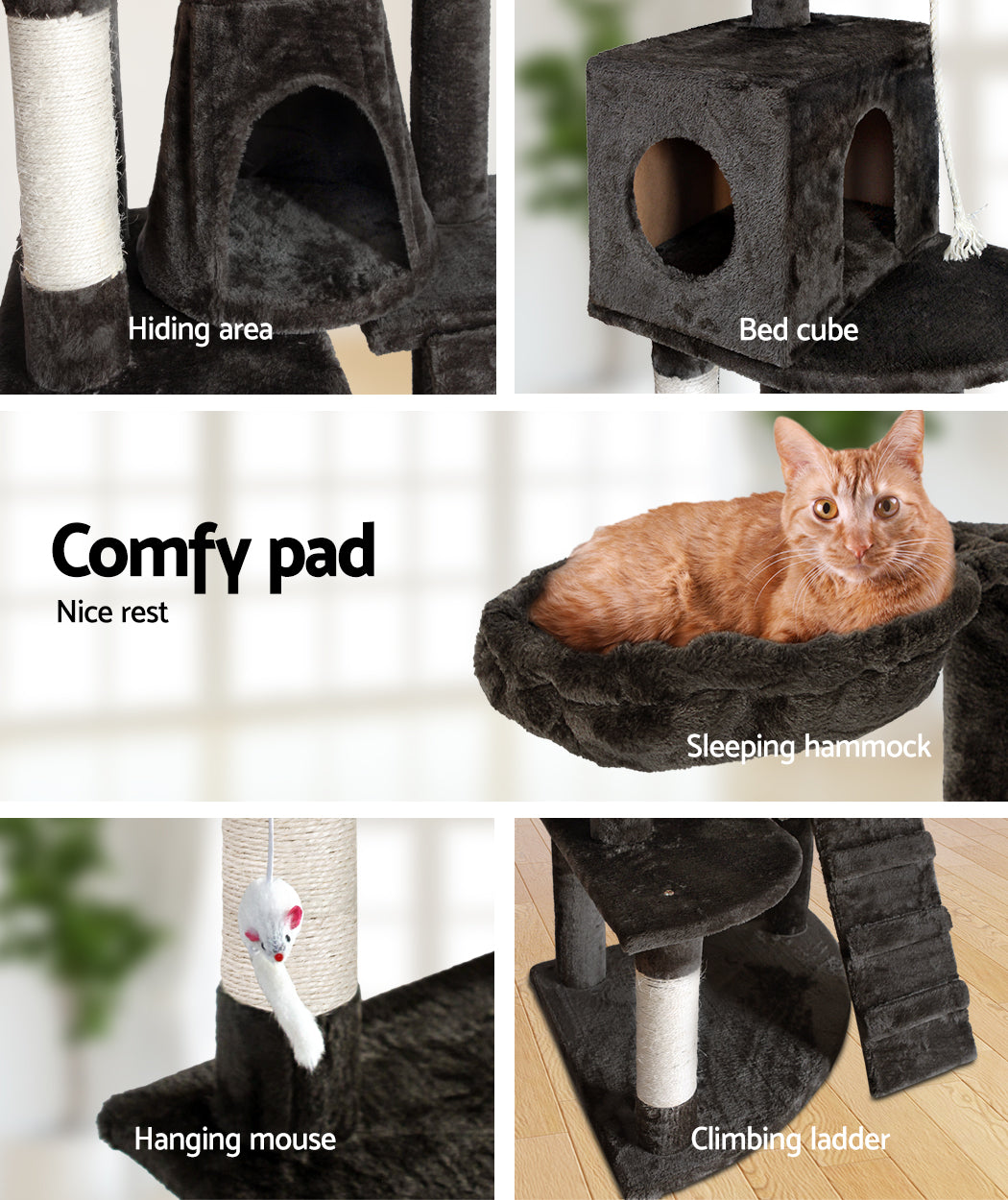 Stoney 193cm Cat Tower Scratching Post Condo Grey