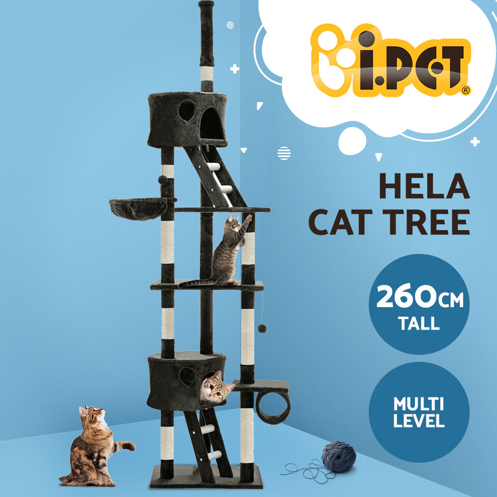 i.Pet 260cm Cat Tower Scratching Post Condo Grey