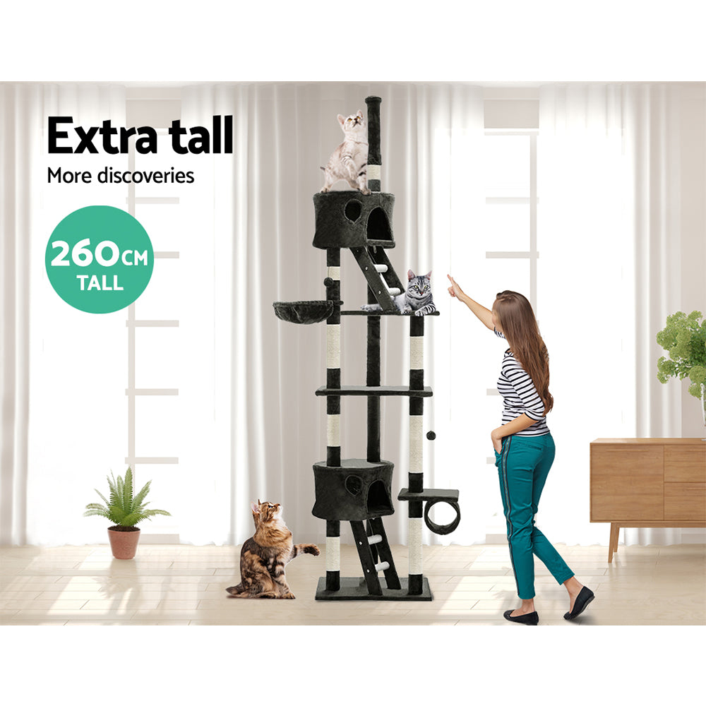 i.Pet 260cm Cat Tower Scratching Post Condo Grey