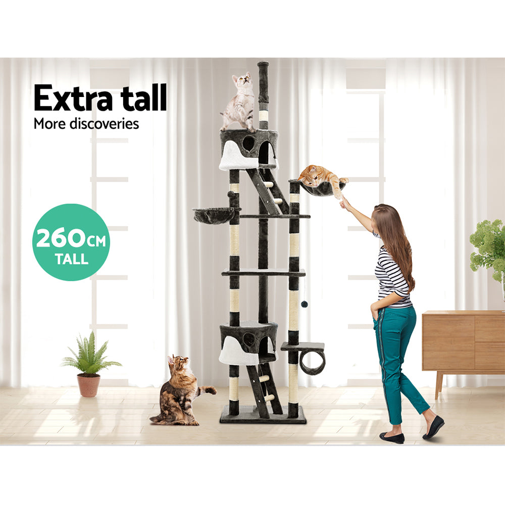 i.Pet 260cm Cat Tower Scratching Post Condo Grey