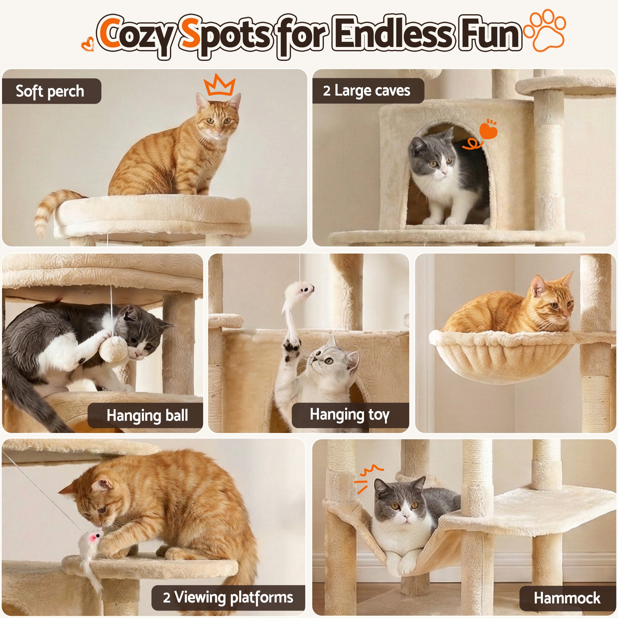 i.Pet Cat Tree Tower 167cm Large Scratching Post Furniture Scratcher House Beige