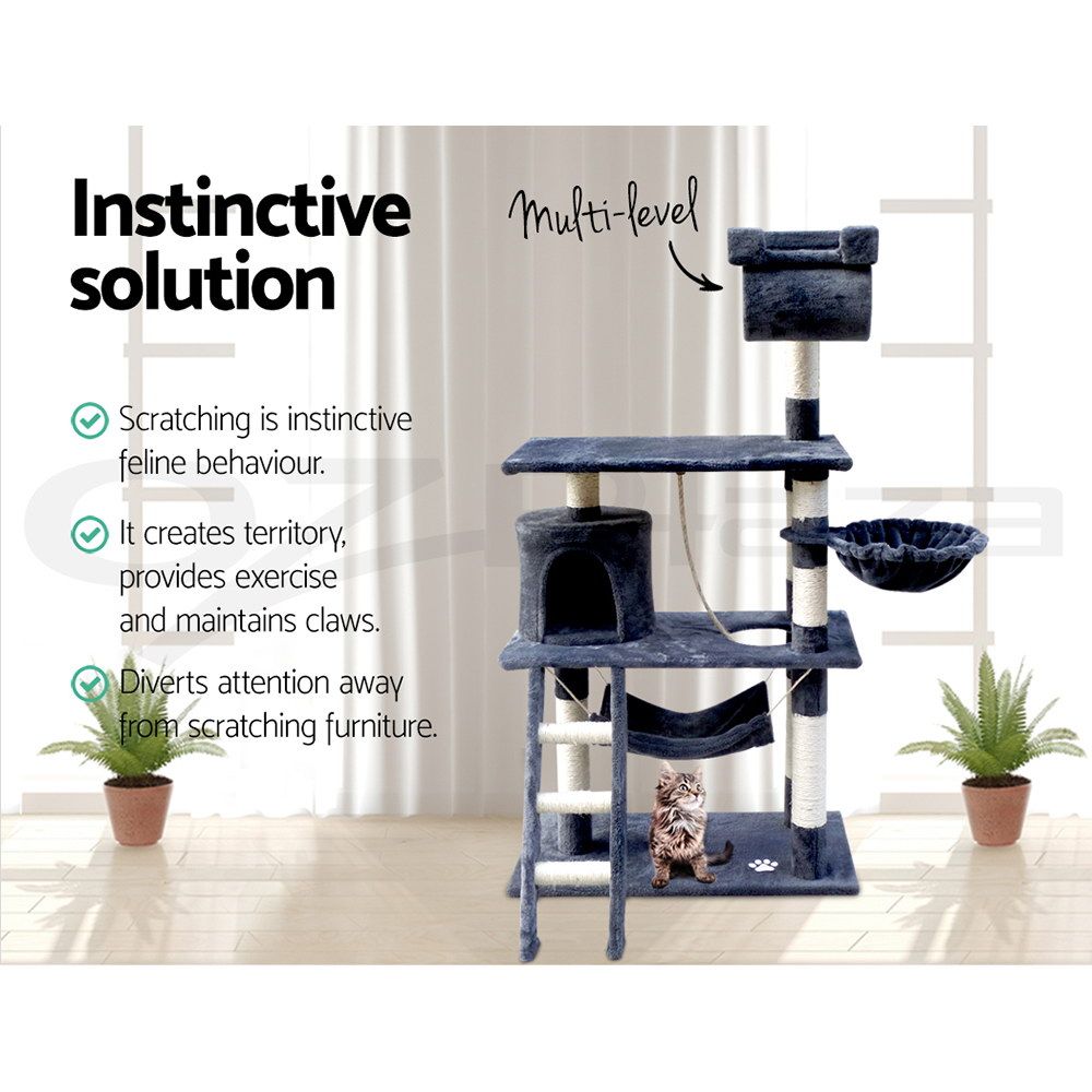 i.Pet Cat Tree 141cm Tower Scratching Post Grey