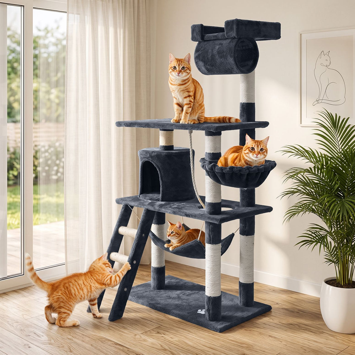 i.Pet Cat Tree 141cm Tower Scratching Post Grey