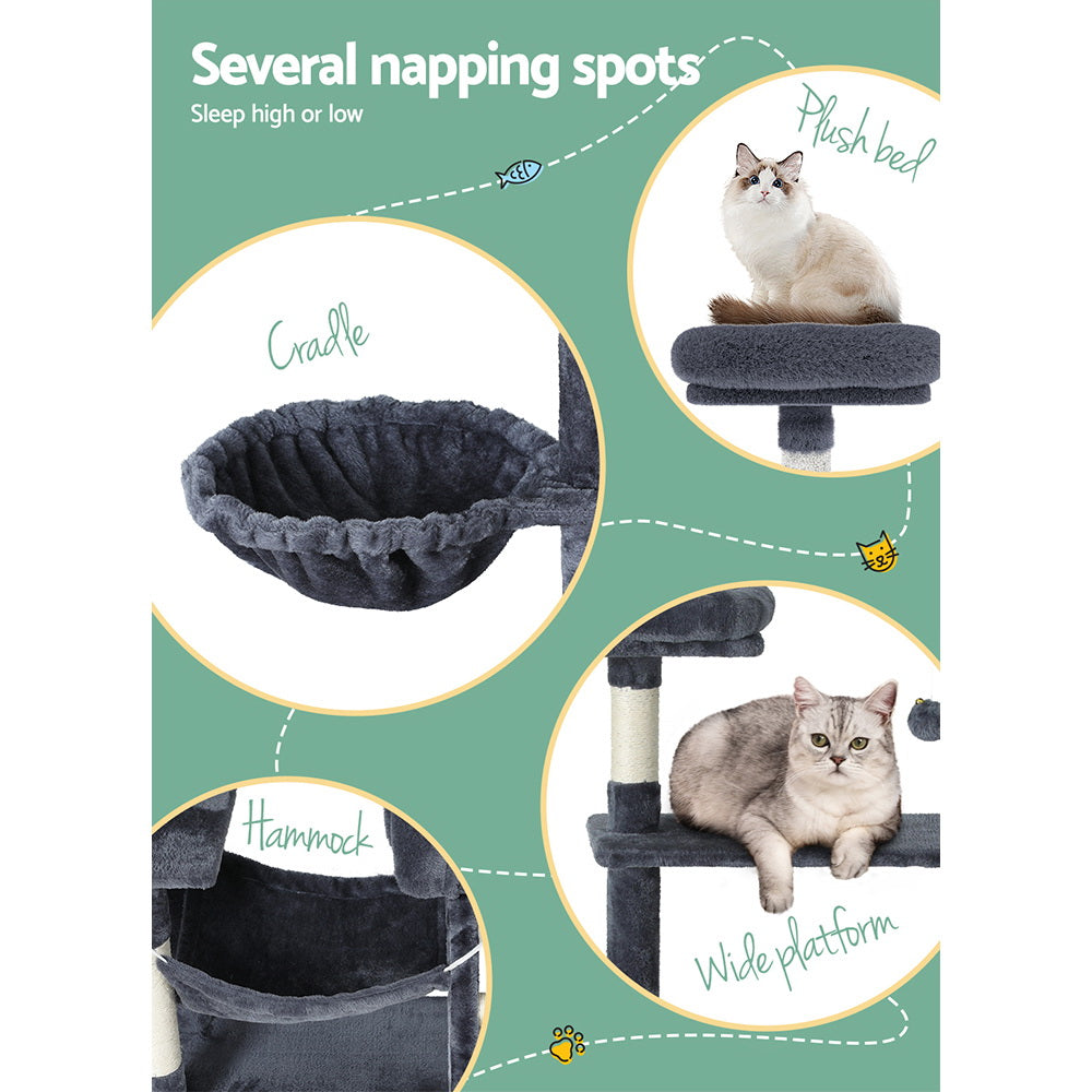 i.Pet 144cm Cat Tree Tower Scratching Post Grey