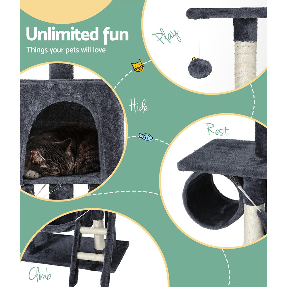 i.Pet 144cm Cat Tree Tower Scratching Post Grey