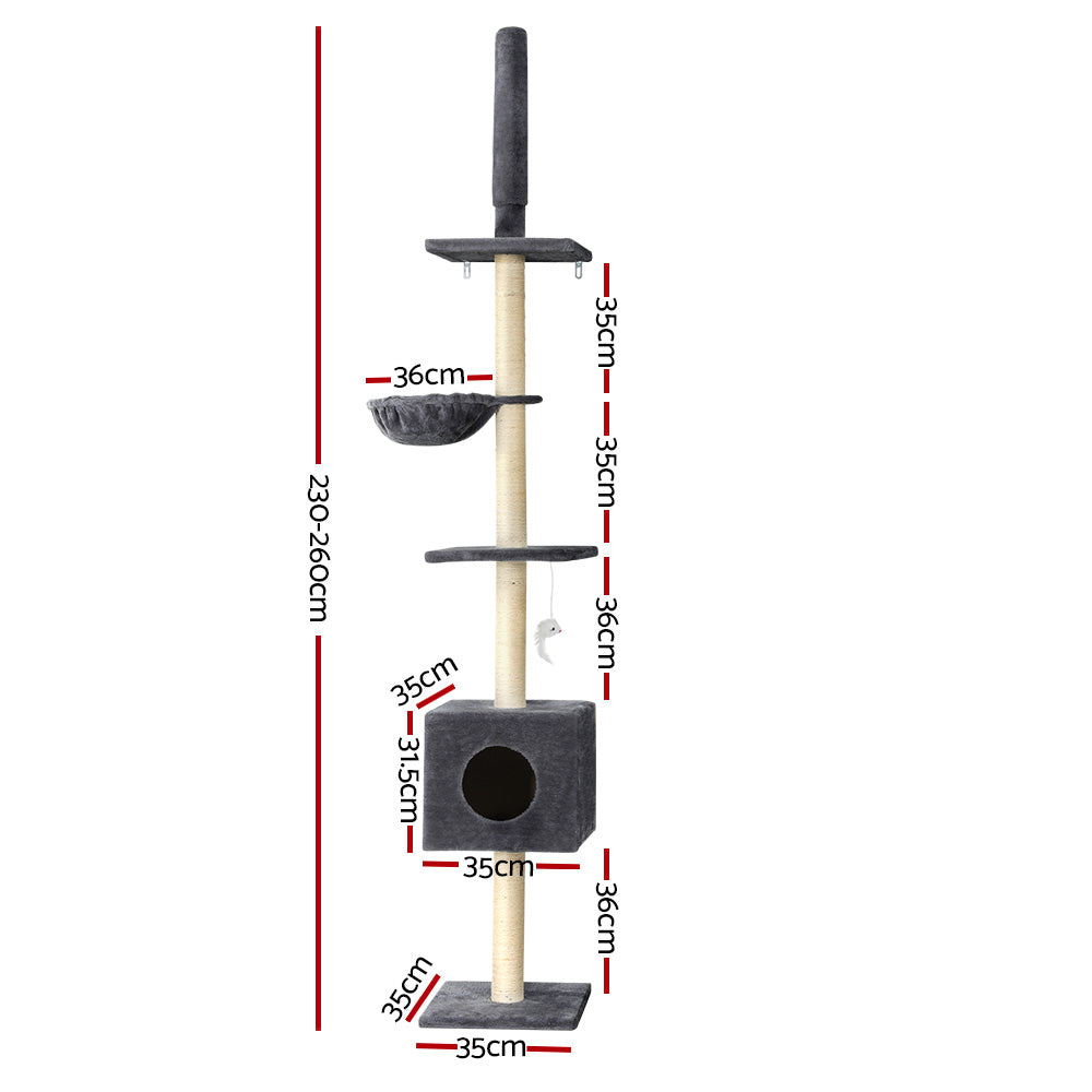 i.Pet 260cm Cat Tree Tower Scratching Post Dark Grey