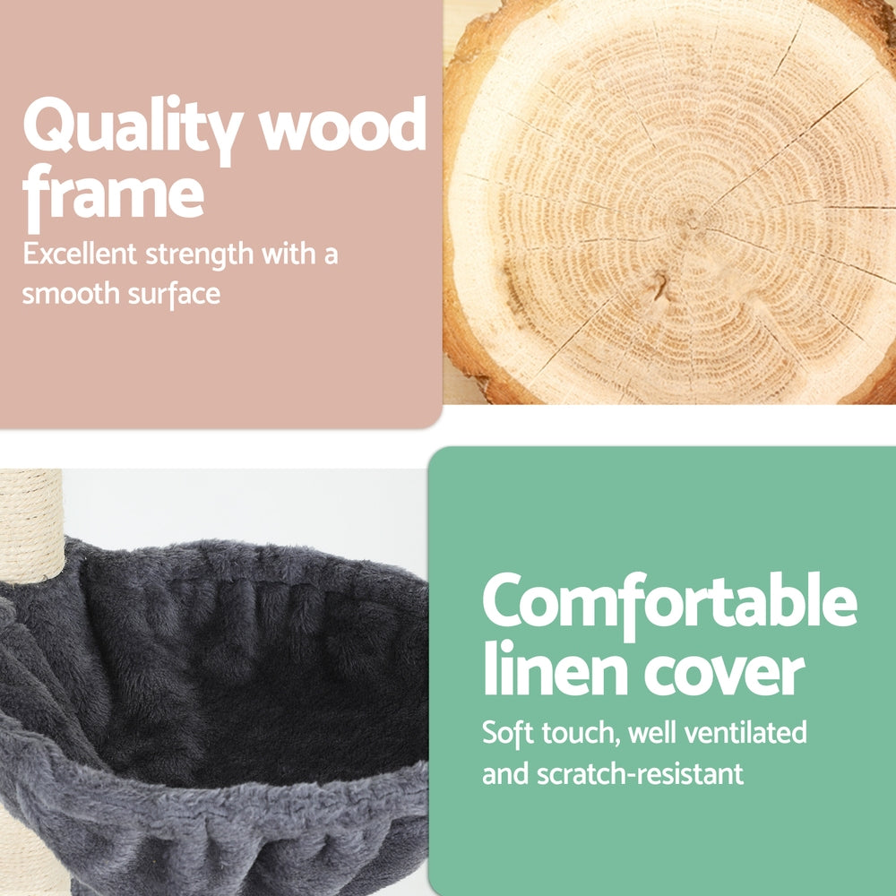 i.Pet 260cm Cat Tree Tower Scratching Post Dark Grey