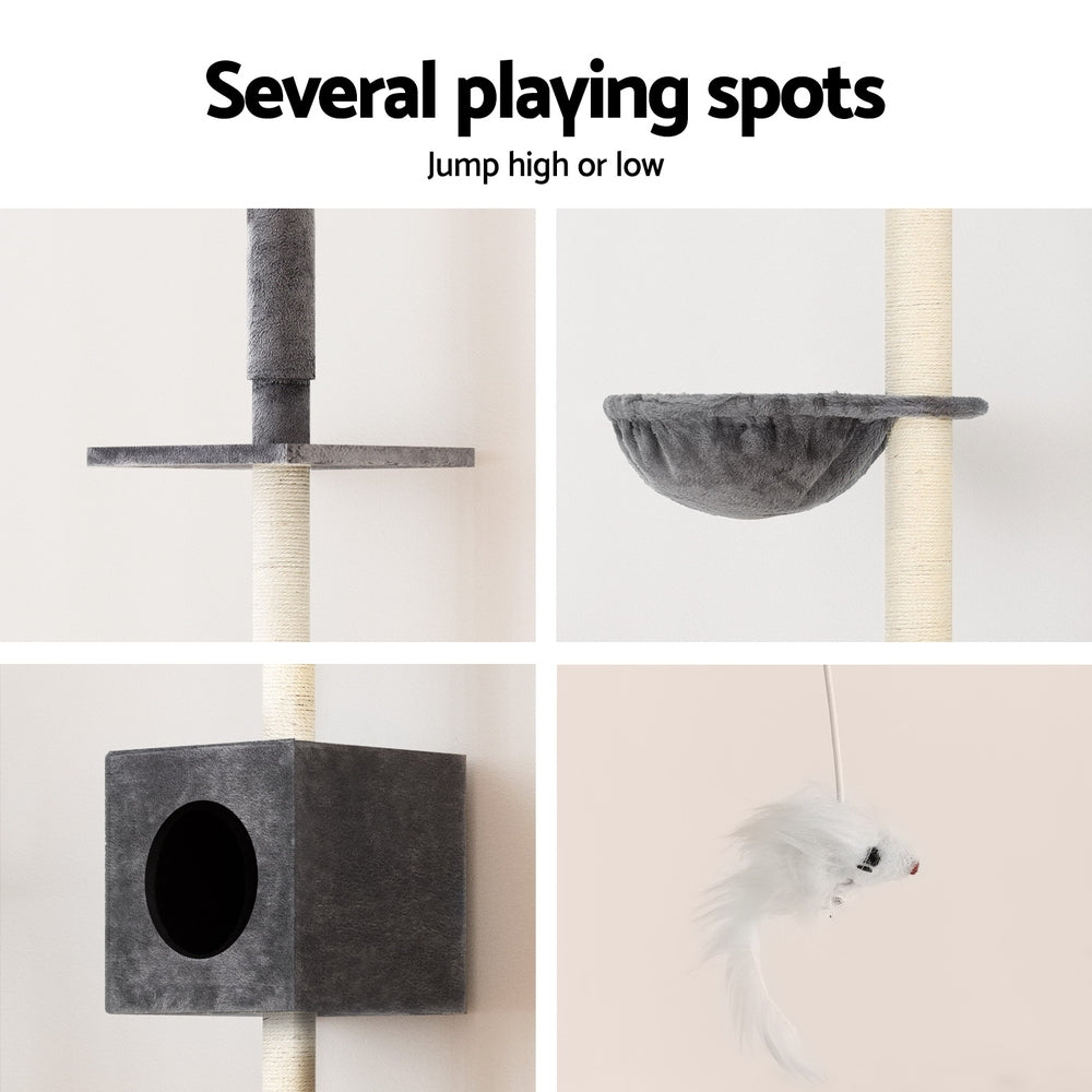 i.Pet 260cm Cat Tree Tower Scratching Post Dark Grey