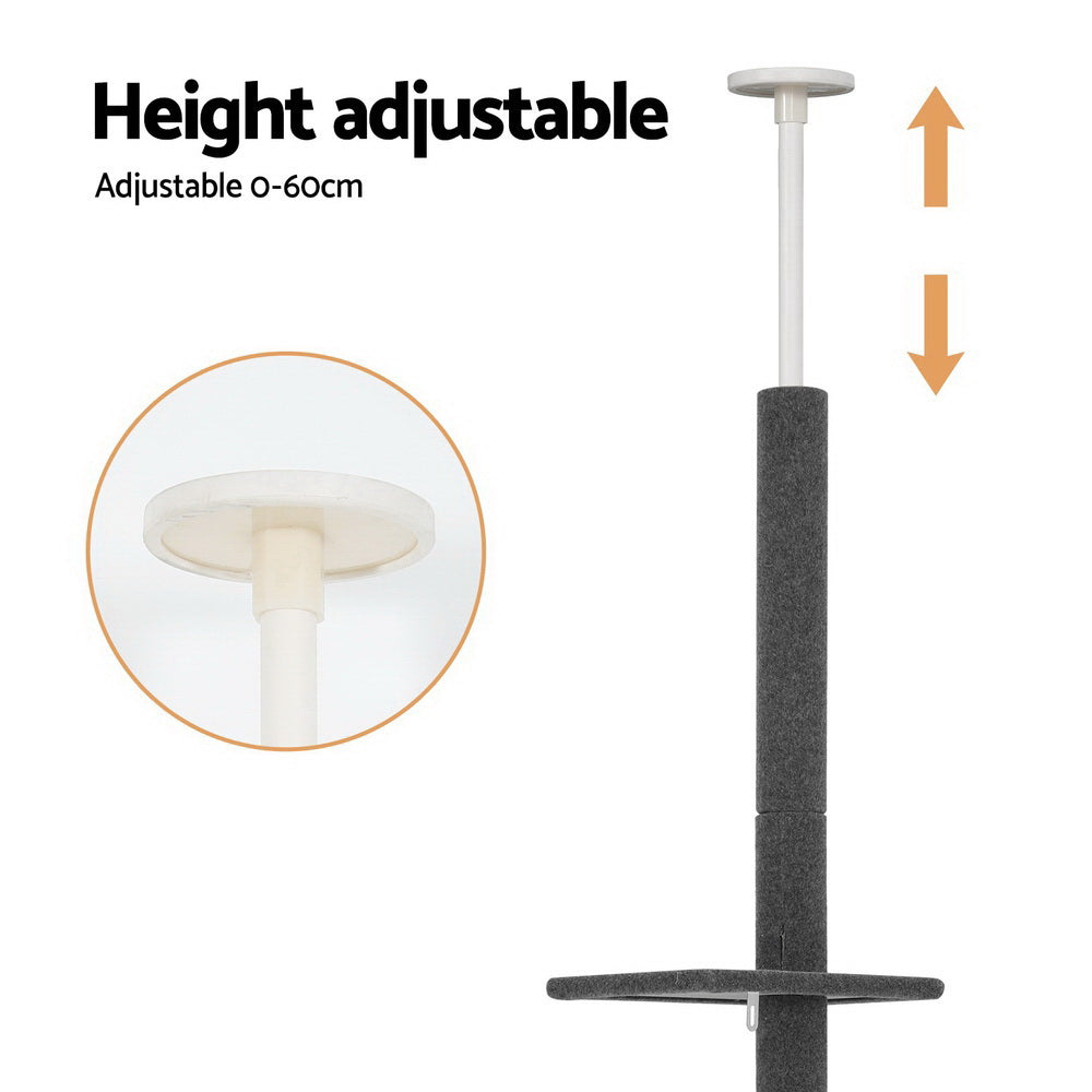 i.Pet 290cm Cat Tree Tower Scratching Post Floor-to-Ceiling Grey