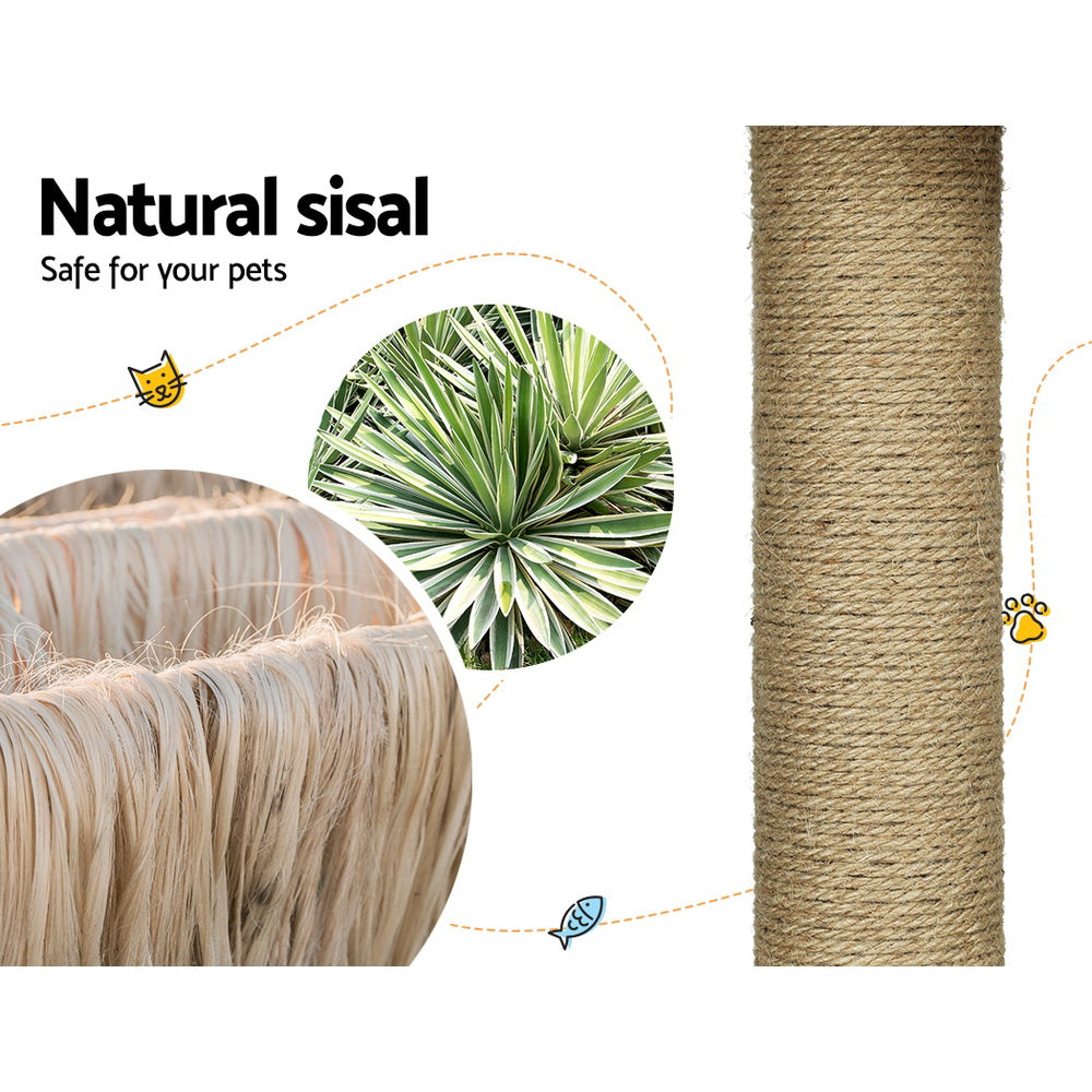 i.Pet 138cm Cat Tree Tower Scratching Post Rattan Ladder Beige/Brown