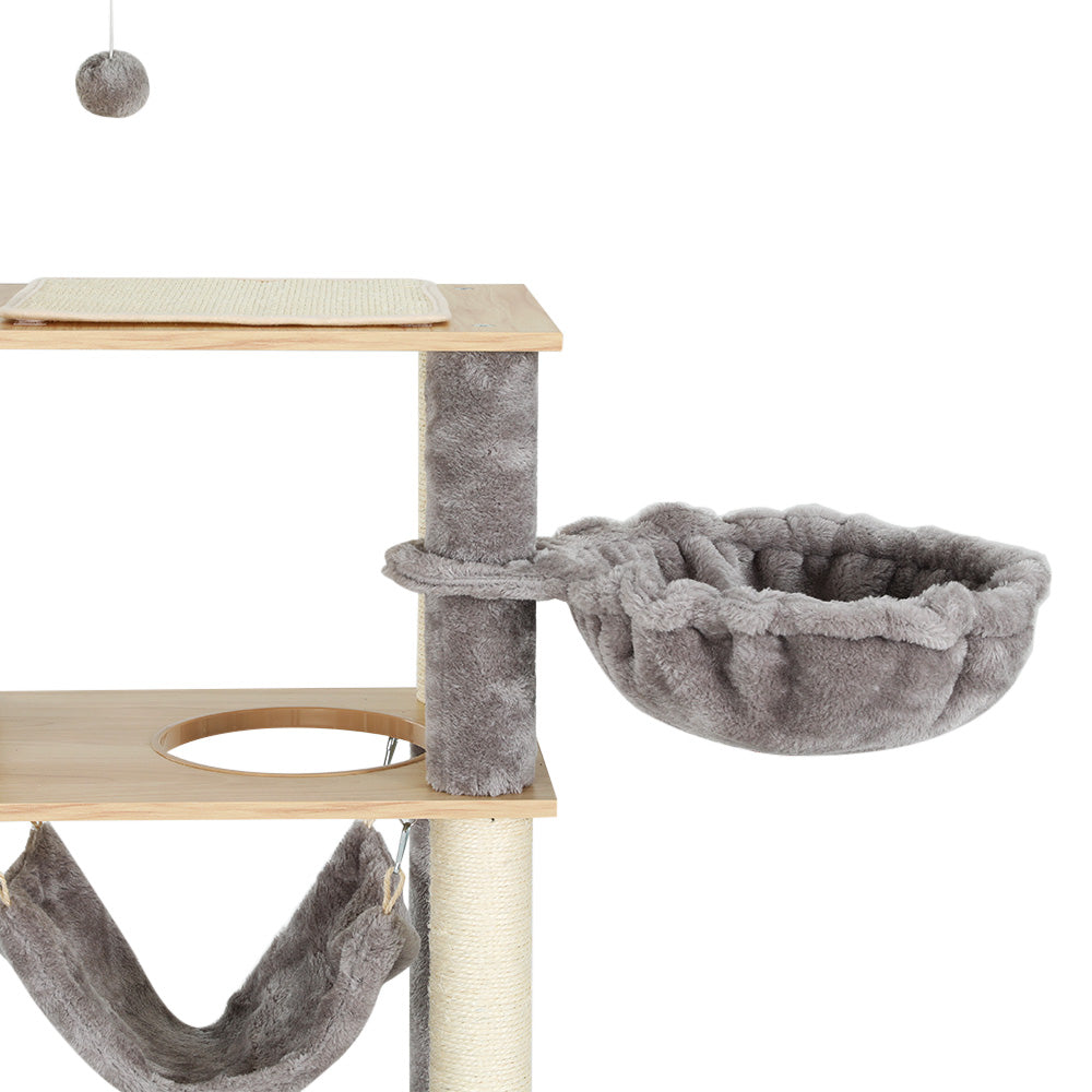 i.Pet 152cm Cat Tree Tower Scratching Post Wood Beige/Grey