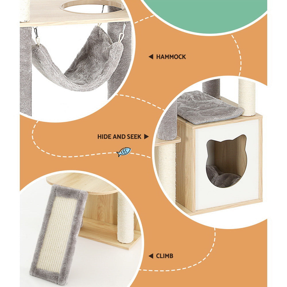 i.Pet 152cm Cat Tree Tower Scratching Post Wood Beige/Grey