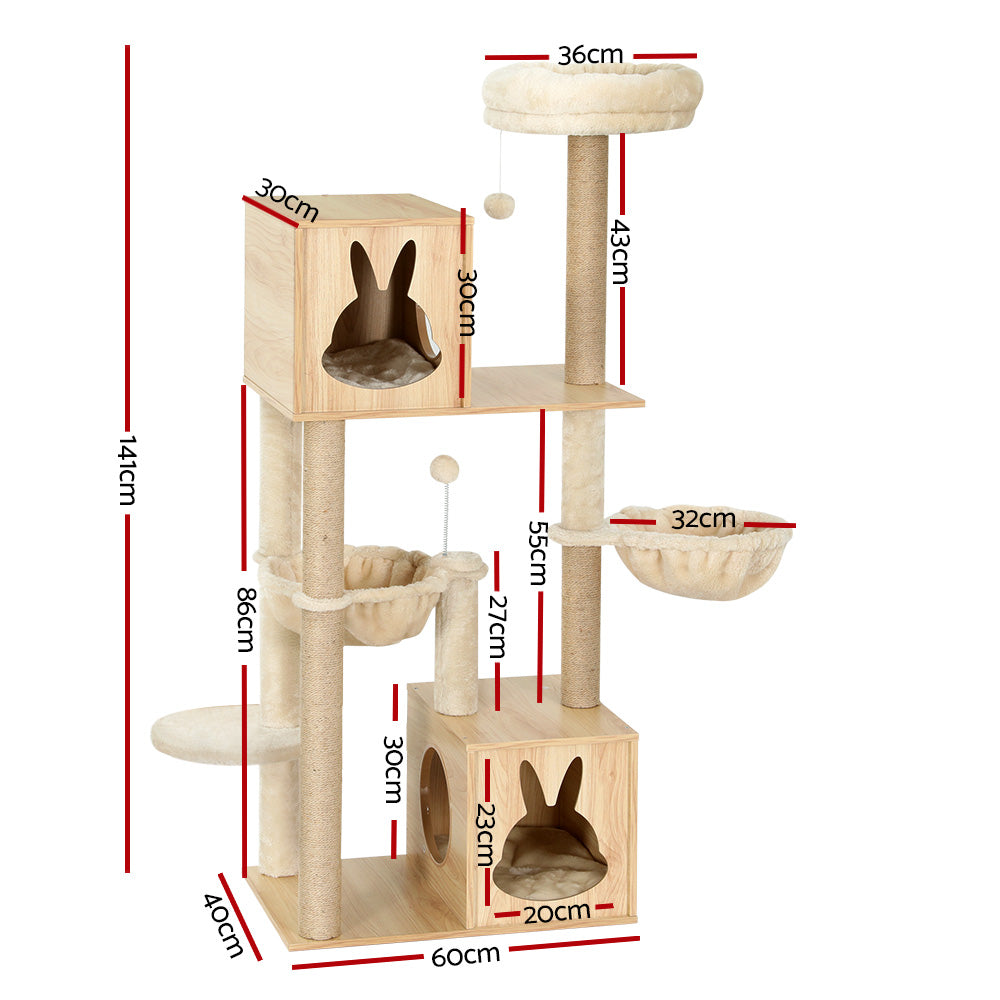 i.Pet 141cm Cat Tree Tower Scratching Post Condo Beige