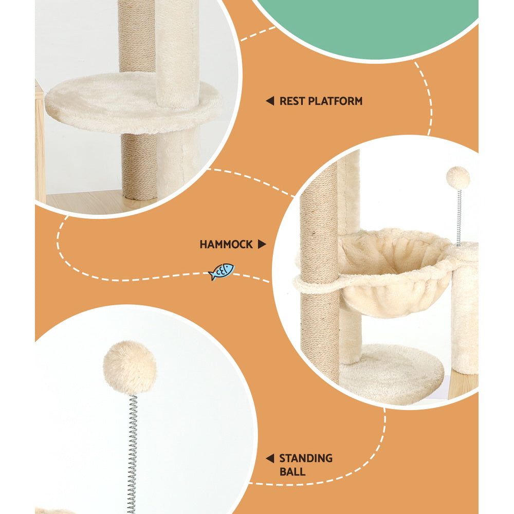 i.Pet 141cm Cat Tree Tower Scratching Post Condo Beige