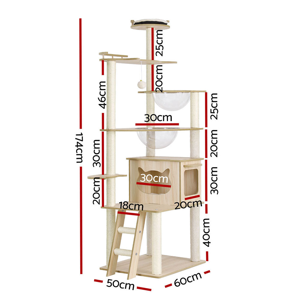 Multi-Tier Cat Tree Tower, Sisal Posts, Ladder, 174cm - i.Pet