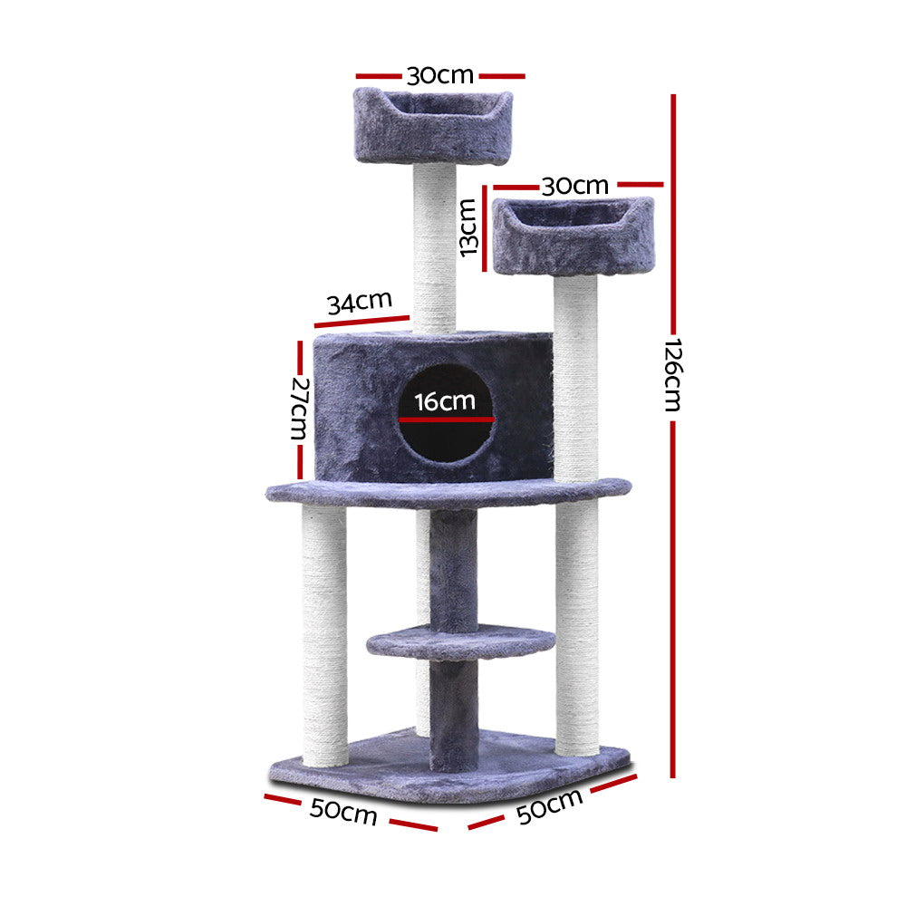 i.Pet 126cm Cat Tree Tower Scratching Post Condo Grey