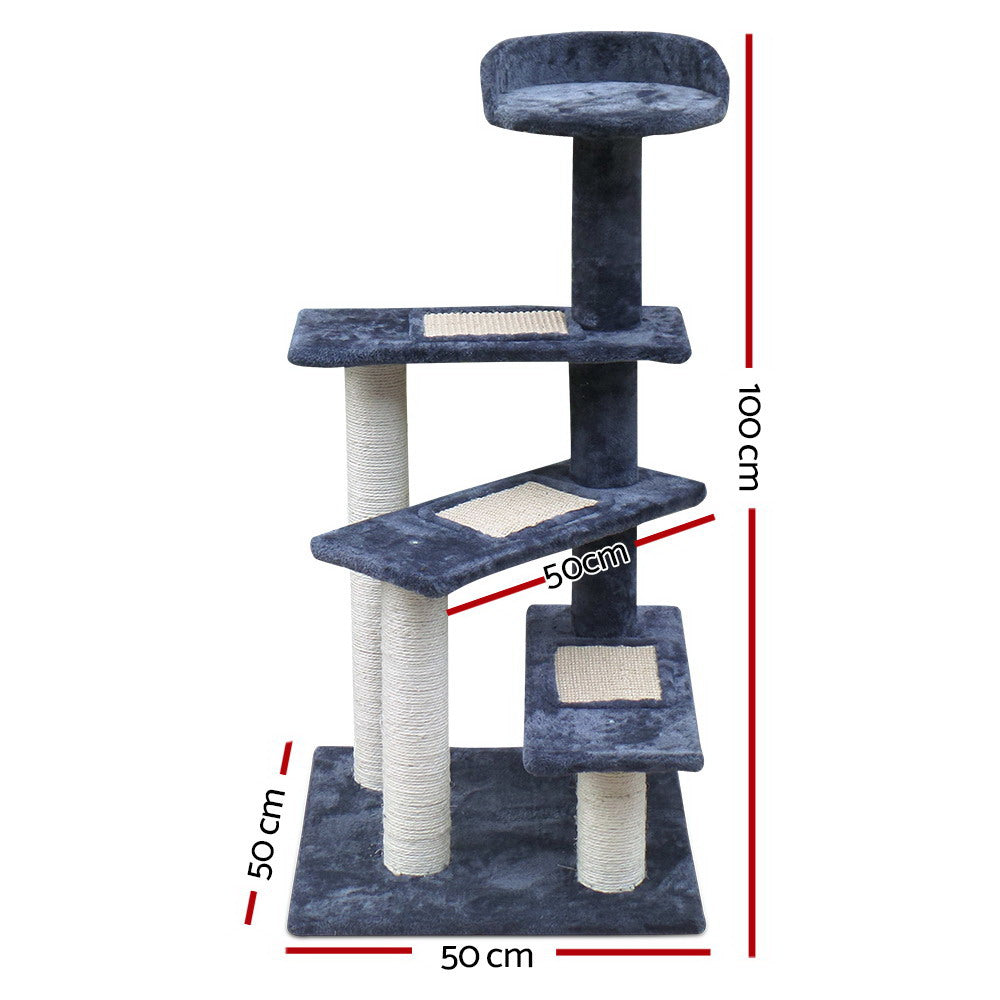i.Pet 100cm Cat Tree Scratching Post Tower Grey
