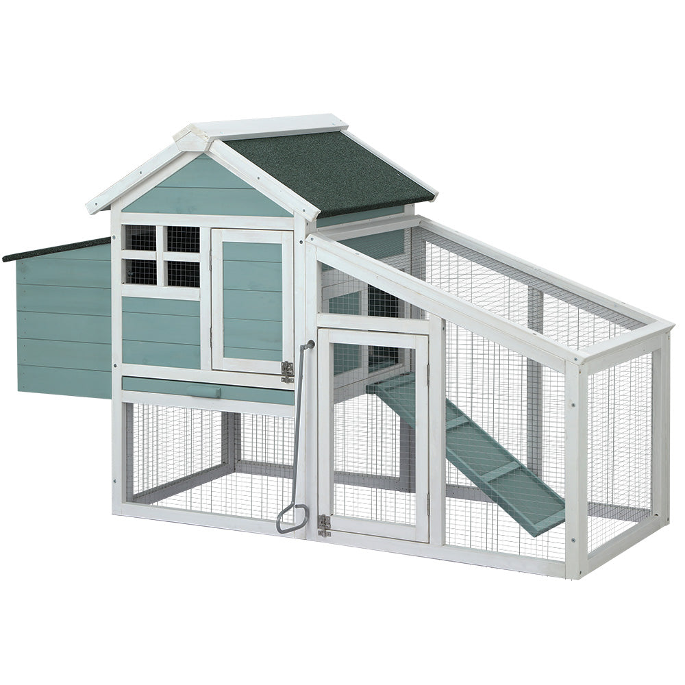 i.Pet Large Wooden Chicken Coop Rabbit Hutch Green White