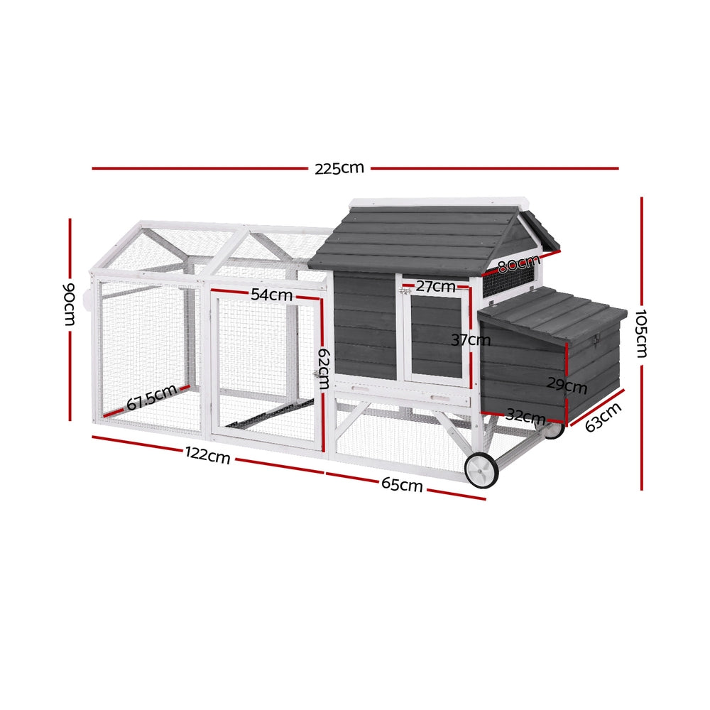 Extra Large Wooden Chicken Coop with Run, Wheels | i.Pet